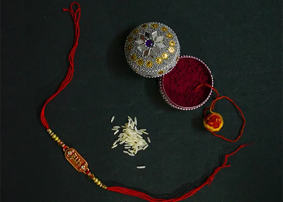 Rakhi, roli and akshat laid out for the ceremony